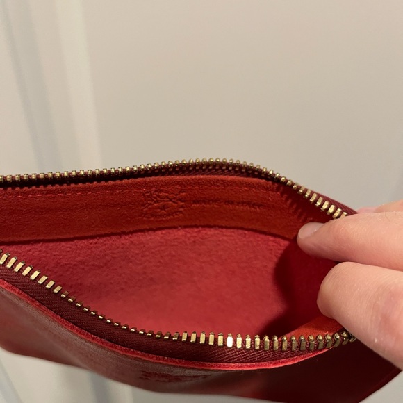 Il Bisonte Small Red Leather Zip Pouch NWOT - Picture 4 of 5